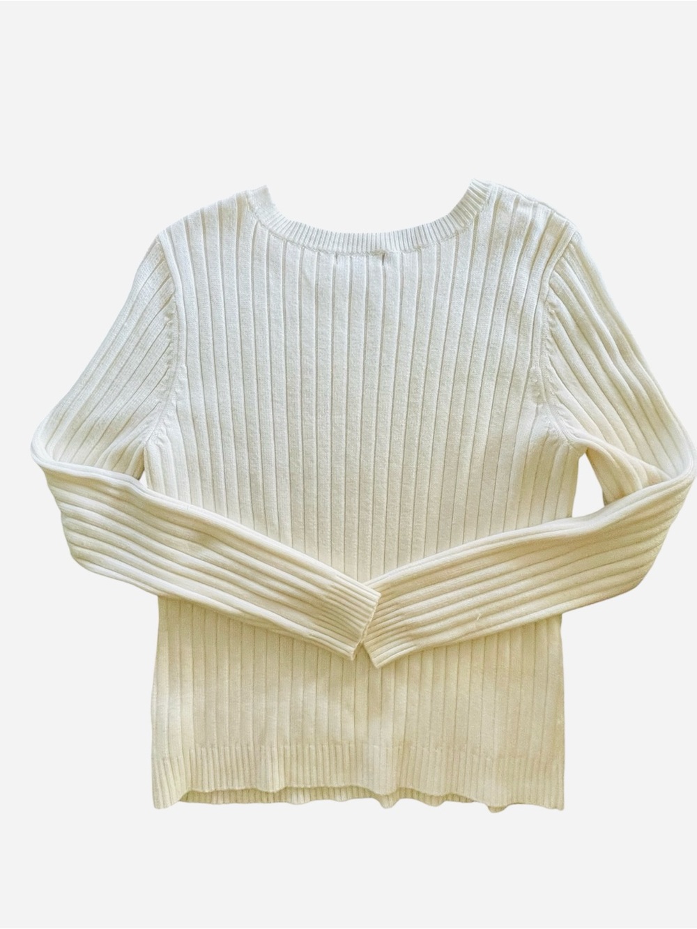 White Ribbed / Cable Crewneck Sweater Size Large - Picture 4 of 5